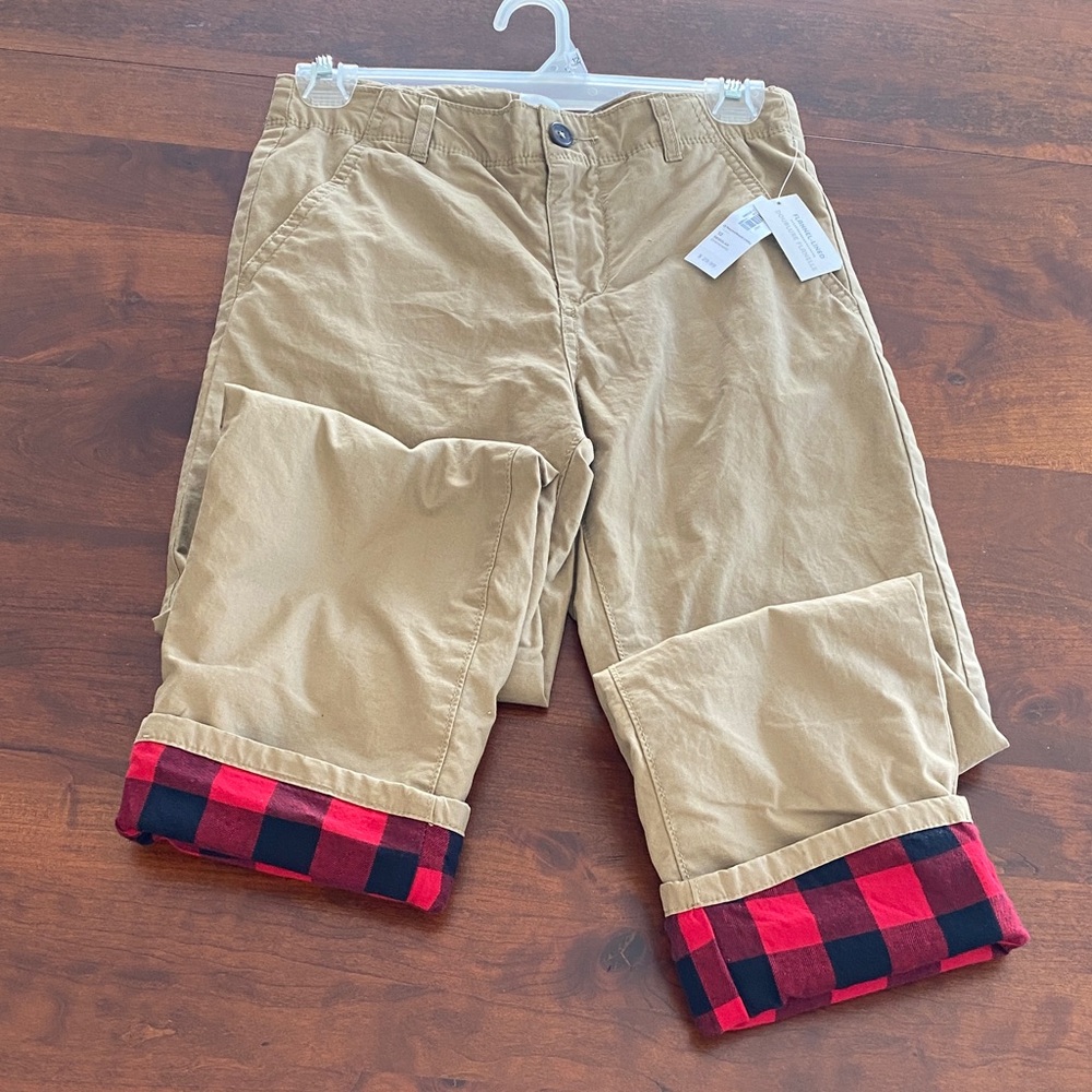 Old Navy Tan Pants with Red Plaid Lining - Boys 12 - NWT